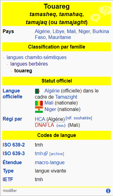 La langue Touareg sur Wikipedia